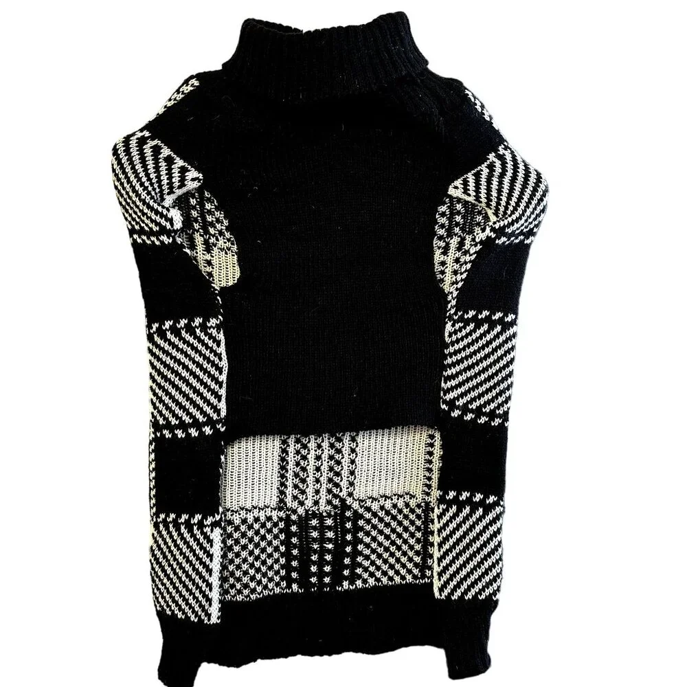 Woof Pet Apparel Buffalo Check Sweater Black White Large Dog Up To 35lb